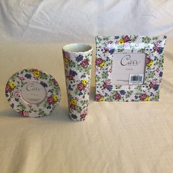 Floral Ceramic Picture Frames and Bud Vase Set - Ceramic Chintz Floral Carr - Picture 5 of 10